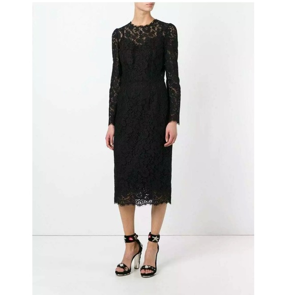 🖤 DOLCE & GABBANA Lace Long Sleeve Dress 46/10 - Picture 5 of 13